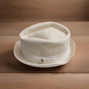 Alberto Celini Hat Fedora Designed 100% Wool Biege Size L